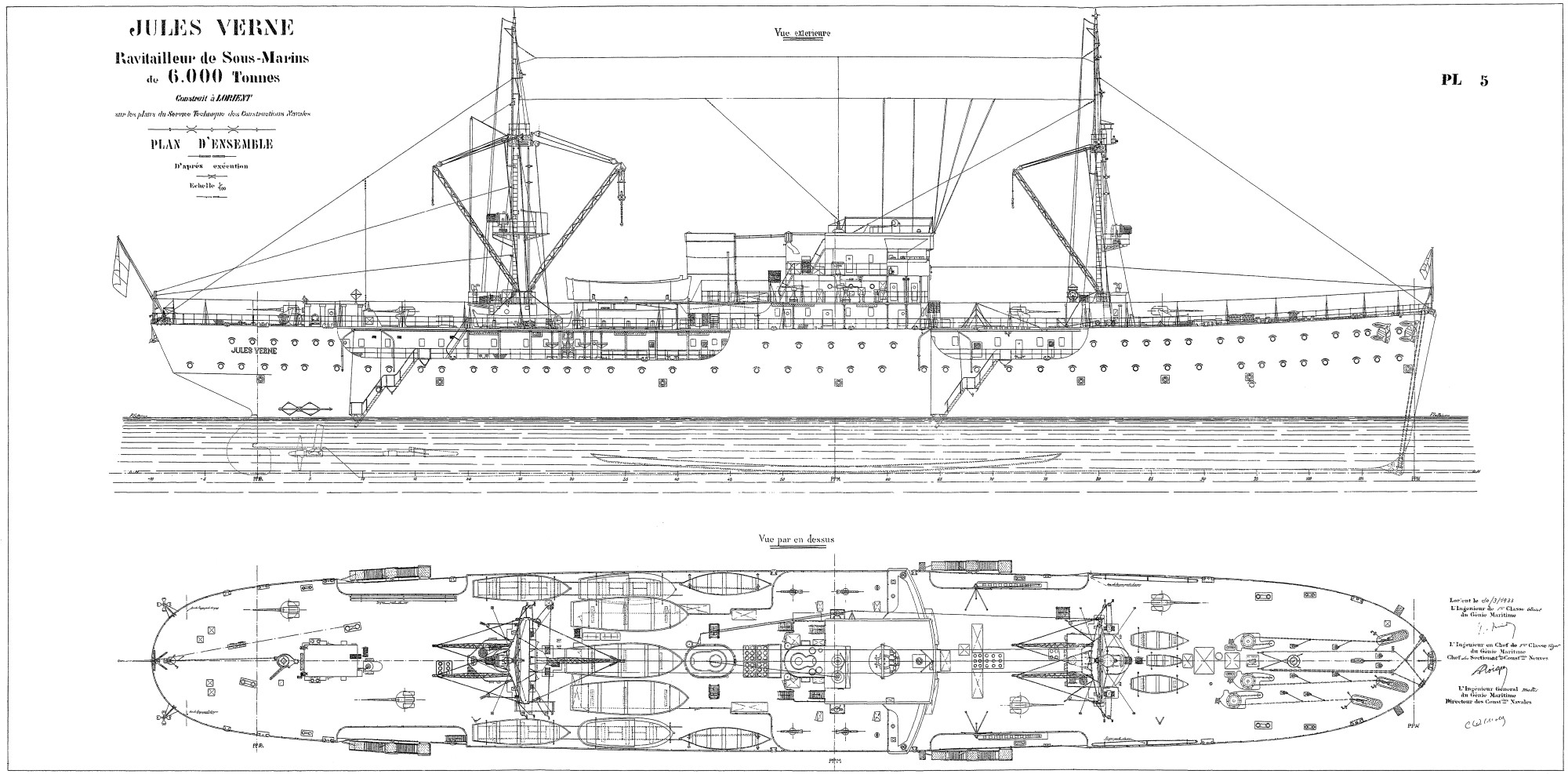 Plans vues extérieures Ravitailleur de sous-marins Jules Verne